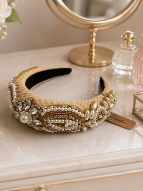 *New* Story by Davinci Tan Headband w/ Pearls and Rhinestones